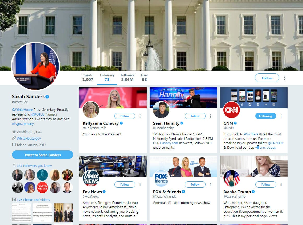 Screenshot of @PressSec followers.