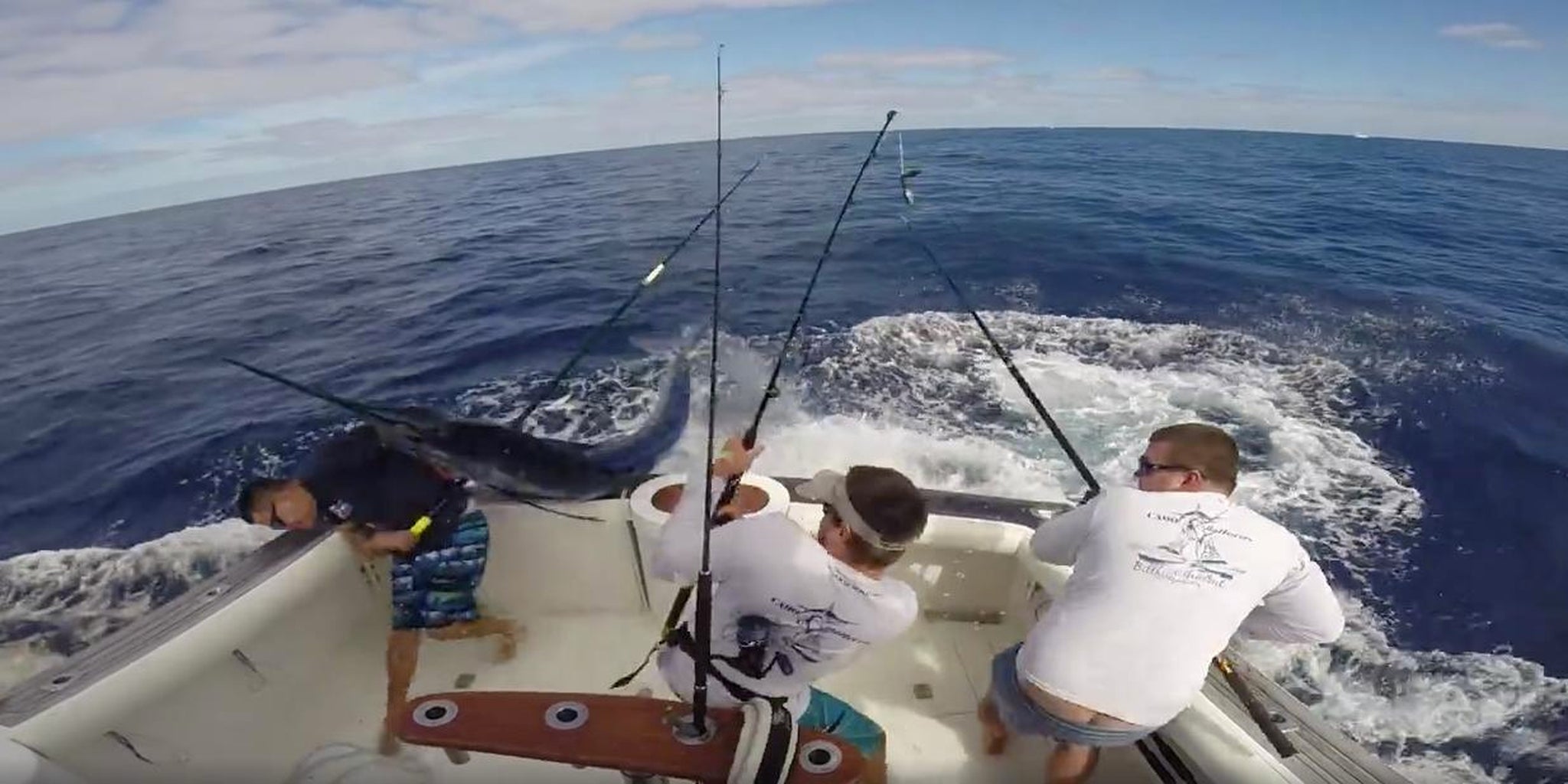 200pound marlin almost spears fisherman right in the head