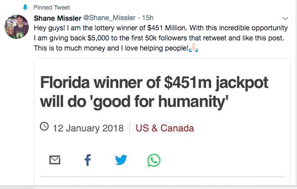 fake lottery tweet