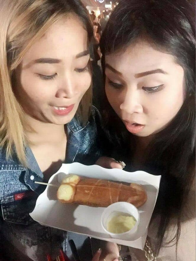 girls staring at penis shaped waffle