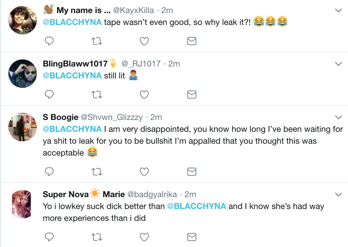 Twitter users mocked Blac Chyna after a video of her performing oral sex was leaked.