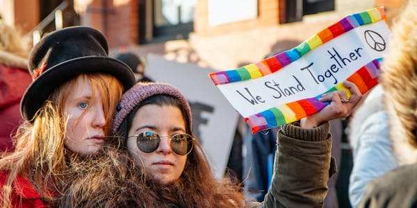 Queer women rally in support of LGBTQ rights.