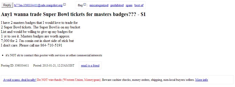 Super Bowl Craigslist Ads: Fans Trading Bourbon, Diamonds for Tickets -  Sports Illustrated