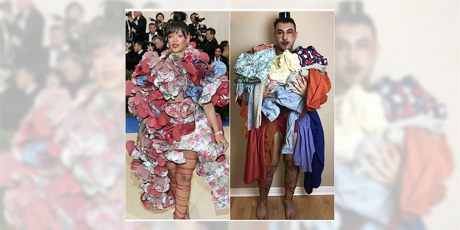 Met Gala memes : Rihanna's dress compared to a man holding his laundry