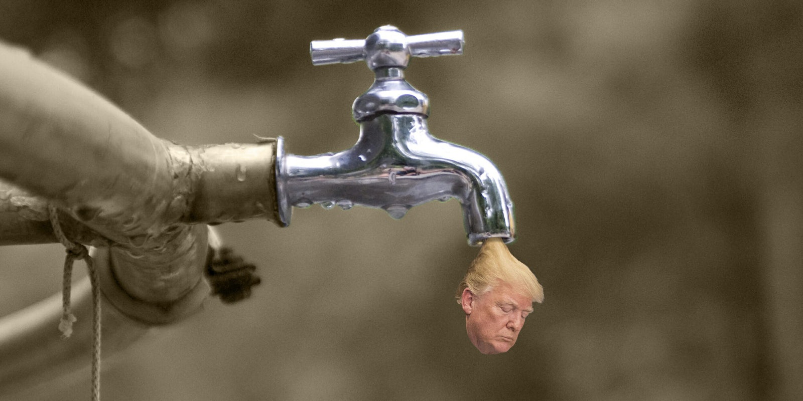 Trump head leaking from water faucet