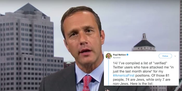 Paul Nehlen made a list on Twitter of his critics, classifying them as 'Jew' or 'non-Jew.'