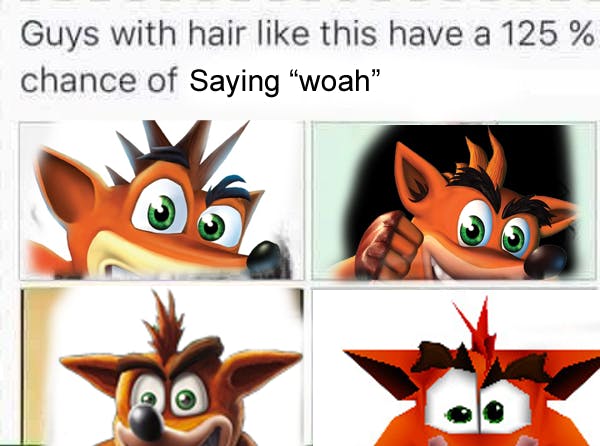 crash bandicoot woah hair meme
