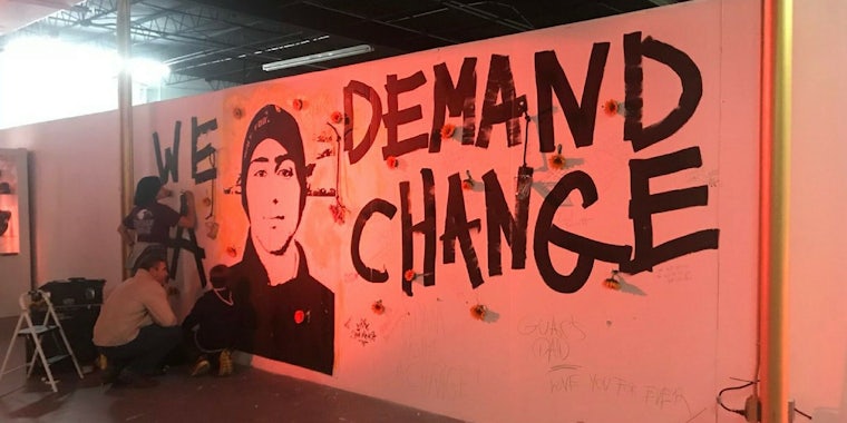A mural of Parkland shooting victim Joaquin Oliver painted by his father, Manuel Oliver.
