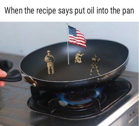 oil into the pan meme