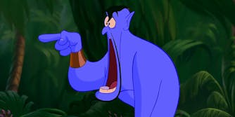 Genie from Aladdin pointing, slack-jawed