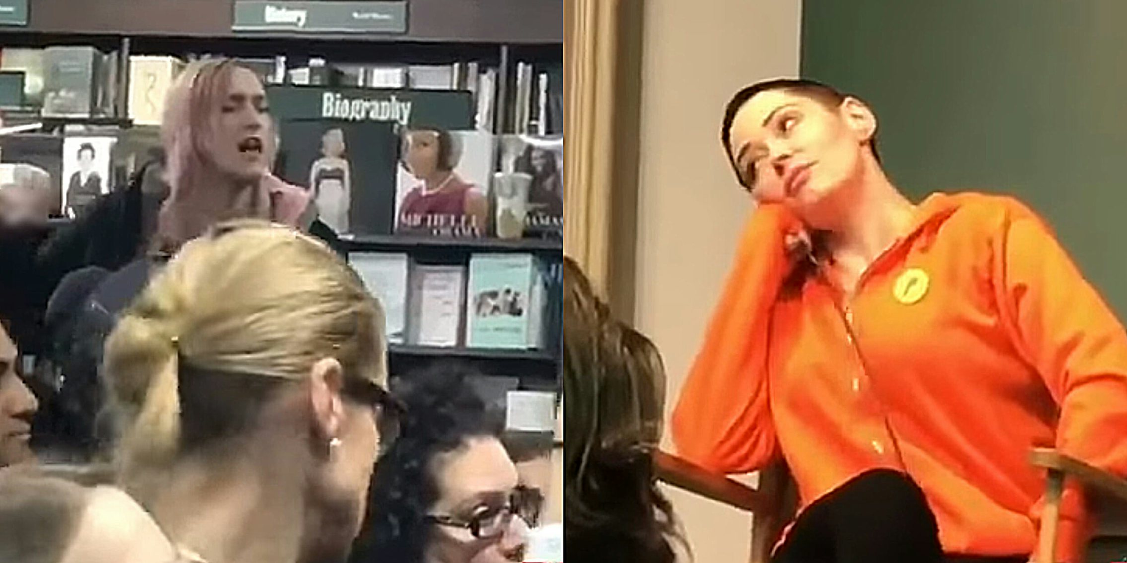 Rose McGowan is confronted by a trans woman at a book signing