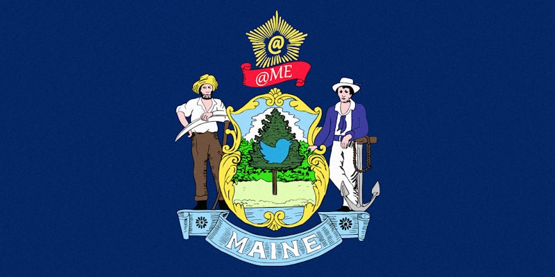 State of Maine flag with Twitter bird