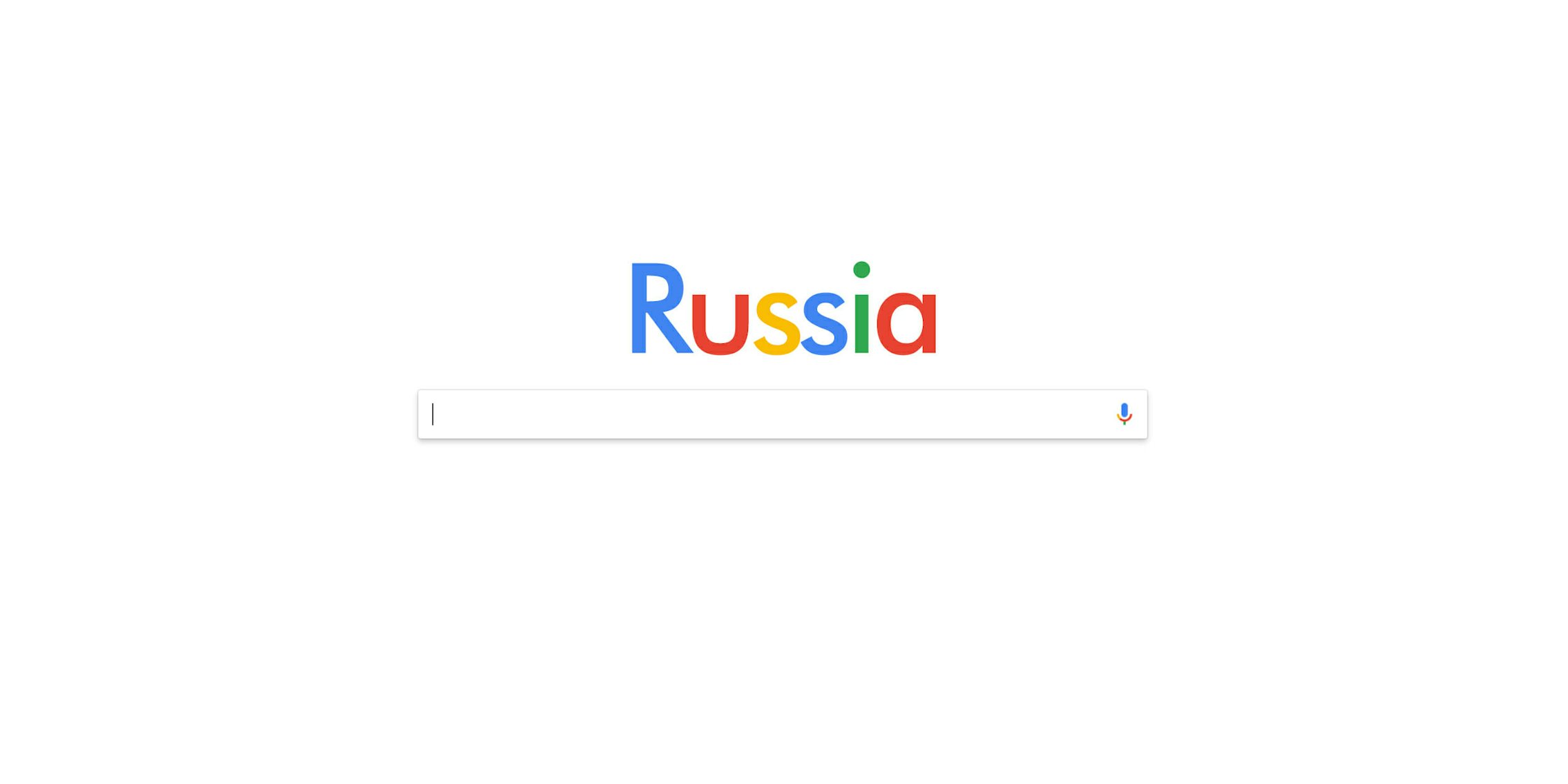 Google search page with logo replaced with 'Russia'