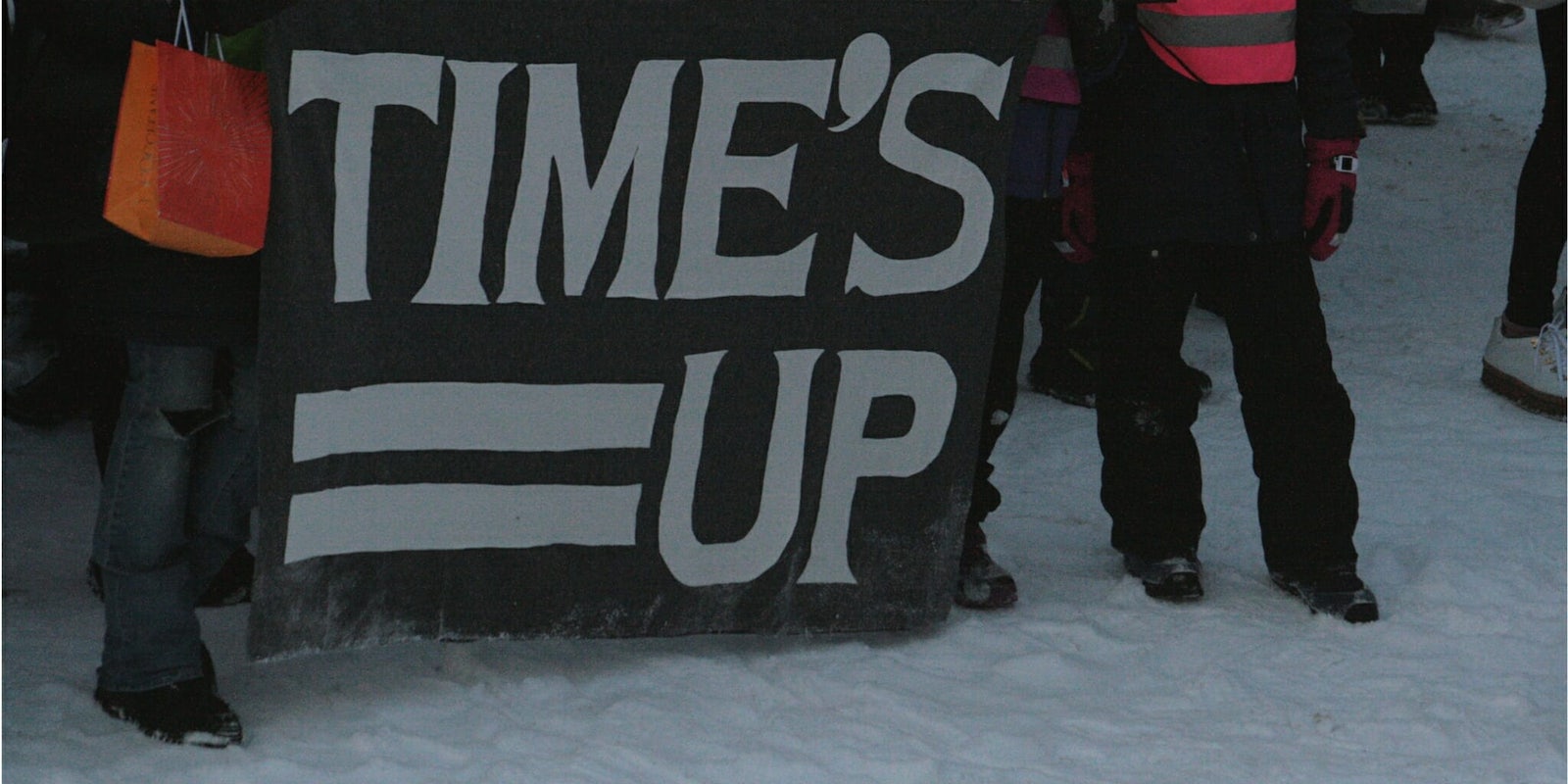 A poster at the Oslo 2018 Women's March that says 'TIme's Up.'
