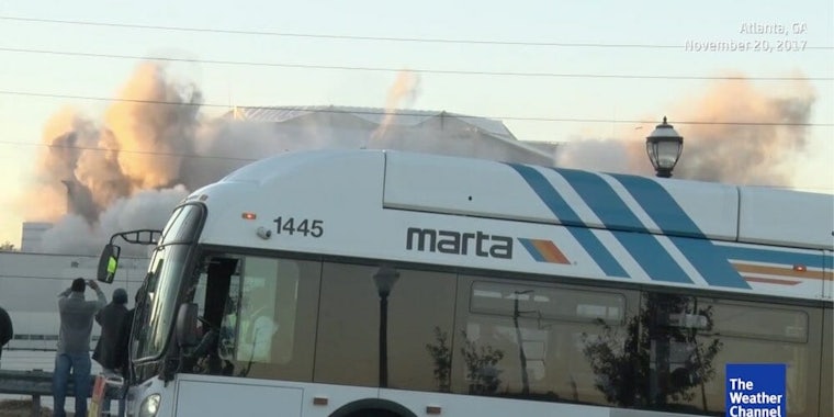 bus blocks georgia dome implosion weather channel