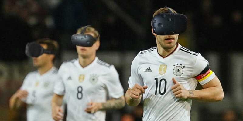 German soccer team wearing HTC Vive headsets for STRIVR training