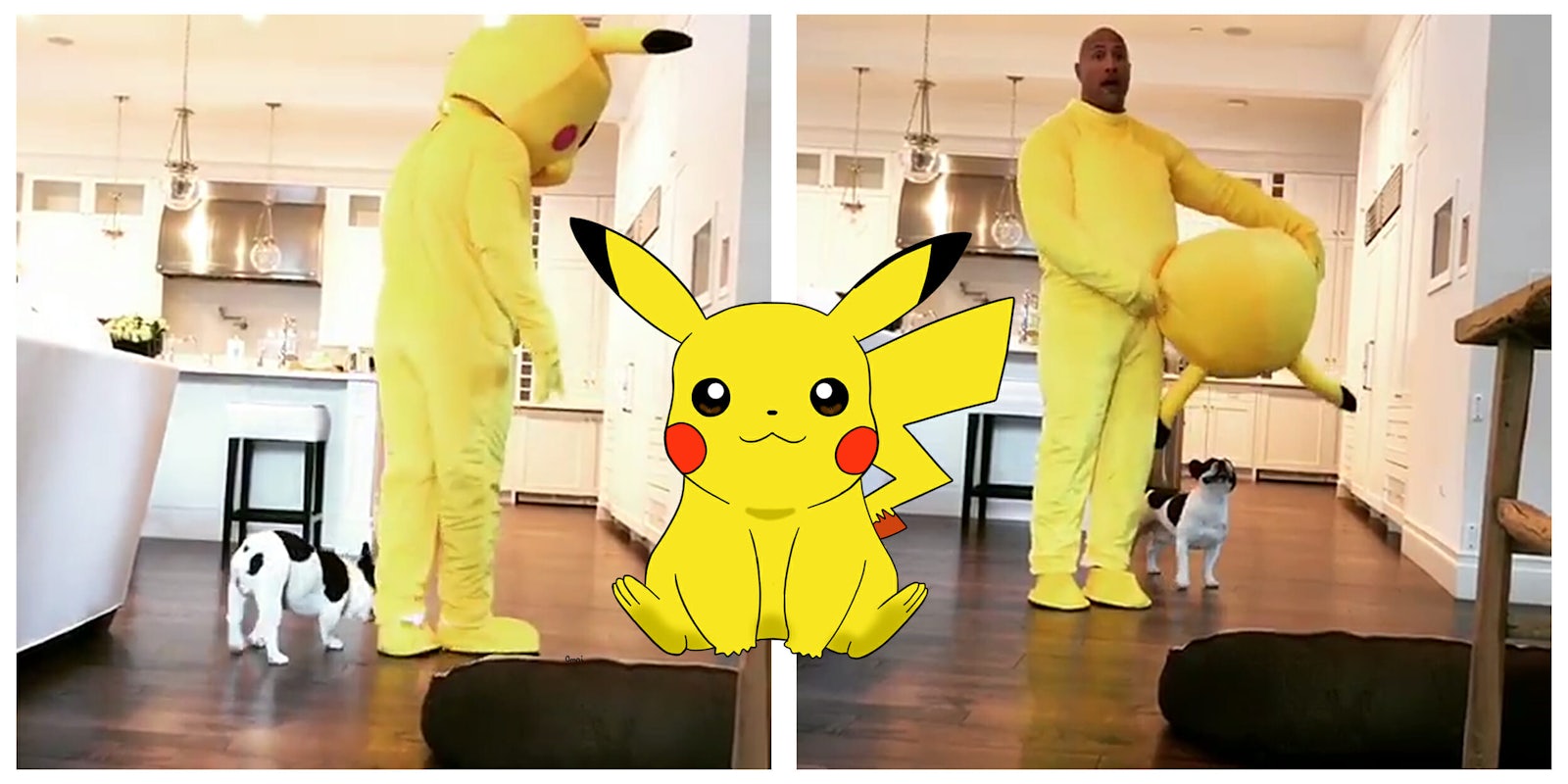 Dwayne 'The Rock' Johnson dressed as Pikachu Pokemon