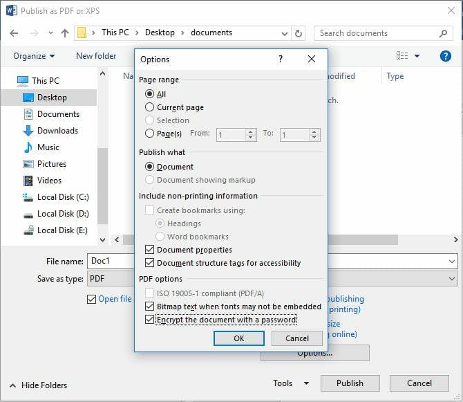 Word PDF Export Option