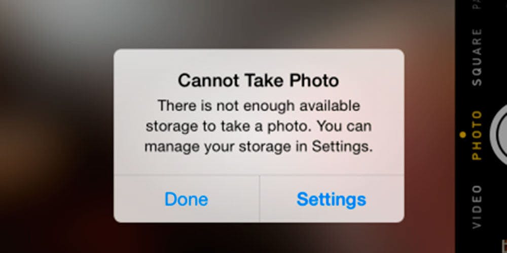 Not enough storage message