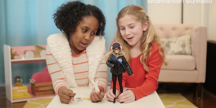 A screenshot of the Commuter Barbie parody video.