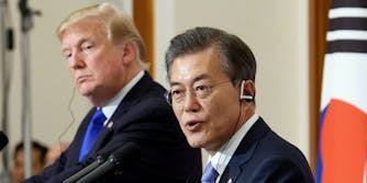 South Korea President Moon Jae-in with U.S. President Donald Trump.
