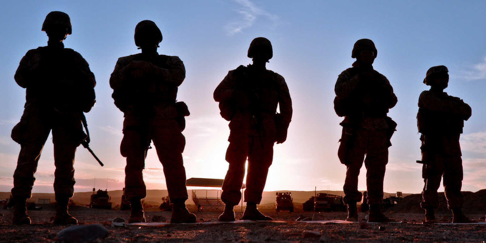 U.S. Marines against a sunset