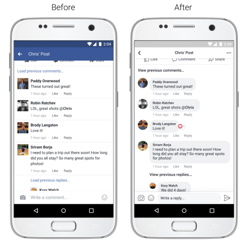 facebook app redesign news feed before after
