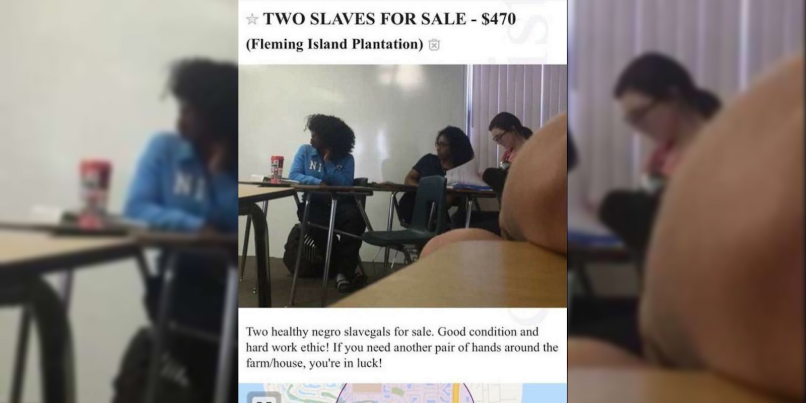 A racist craigslist ad posted by a student from Florida.