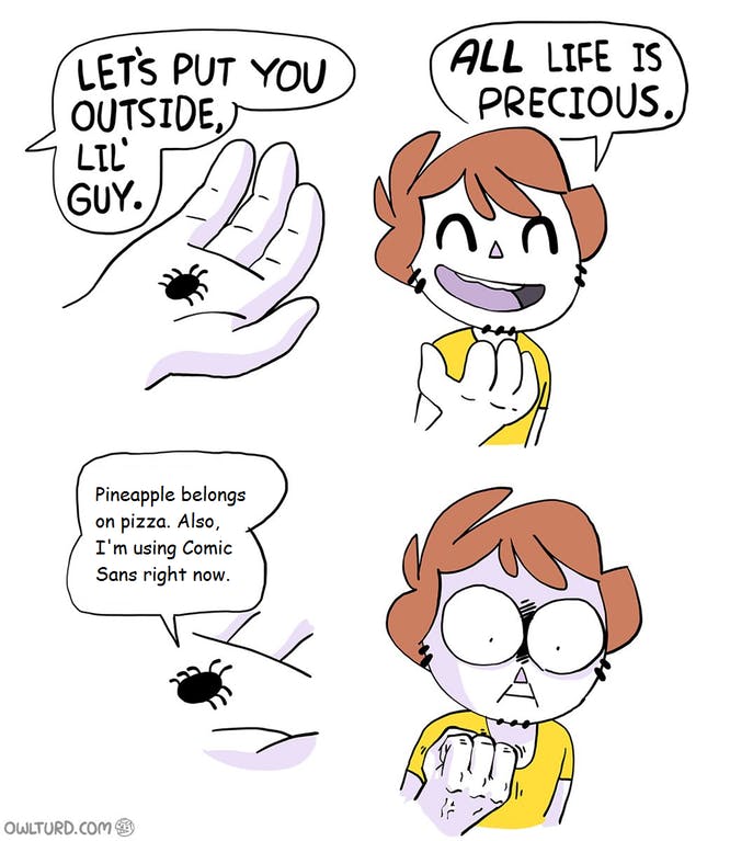 comic sans and pineapple pizza spider comic