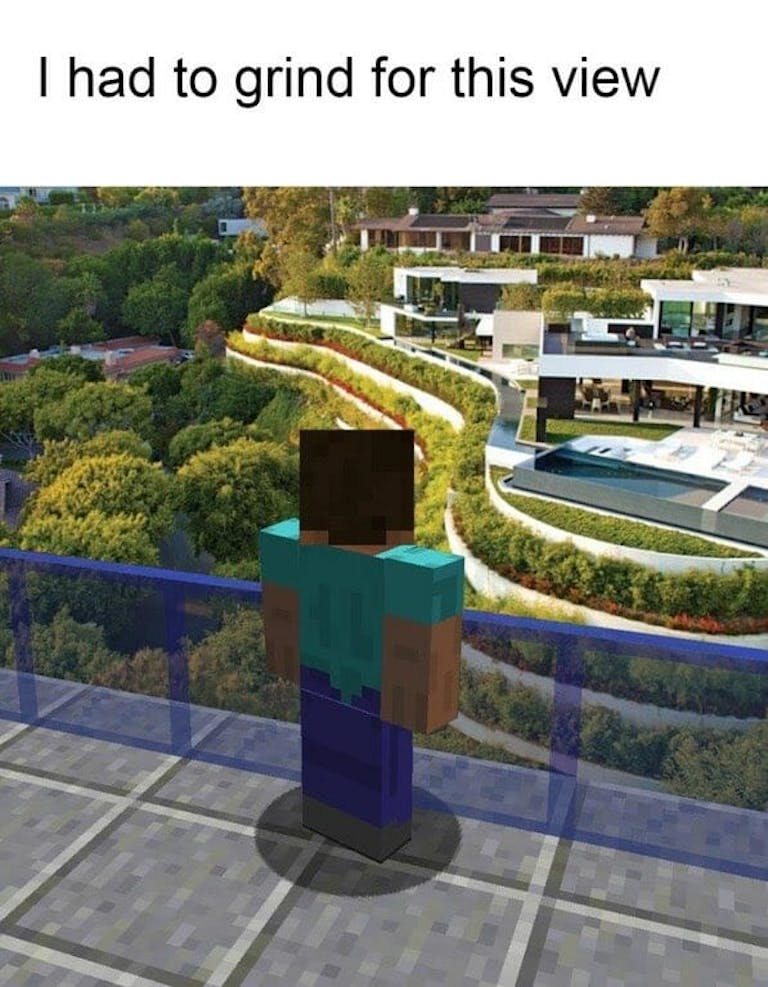 minecraft steve i had to grind for this view meme