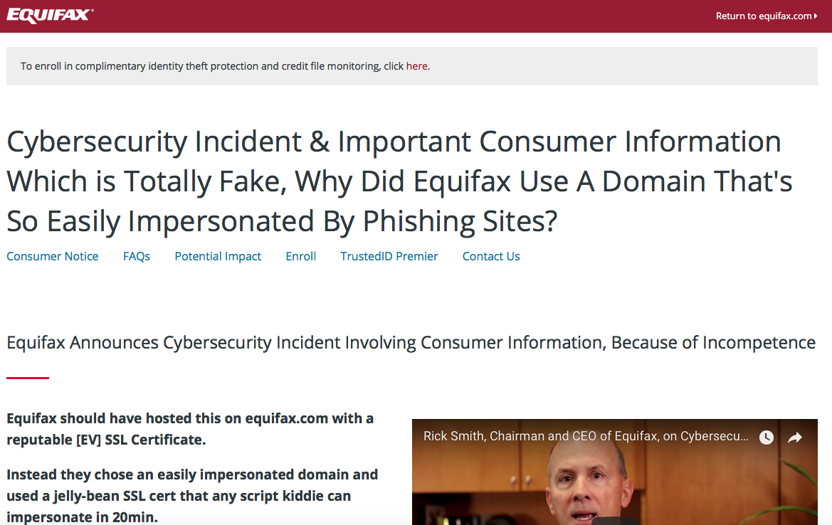 Fake Equifax site