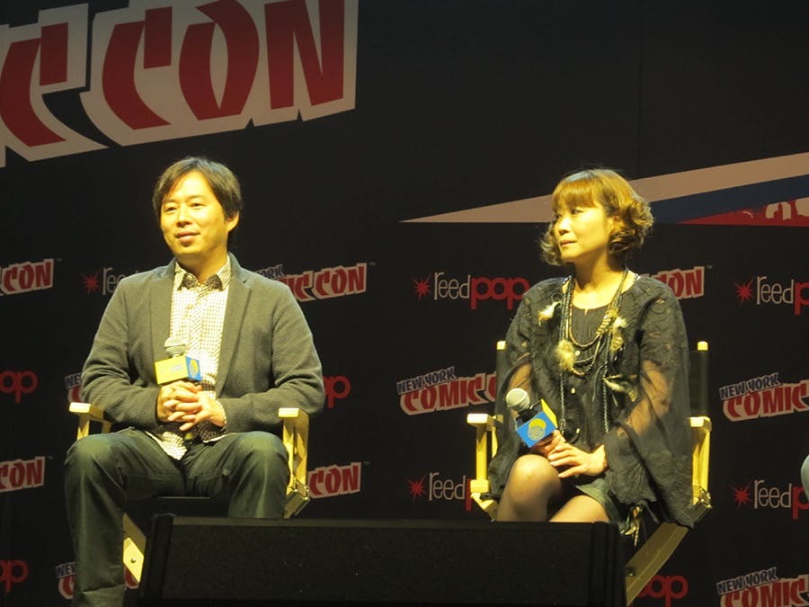 Masashi Kishimoto and 'Naruto' voice actor Junko Takeuchi at the NYCC screening of 'Boruto'