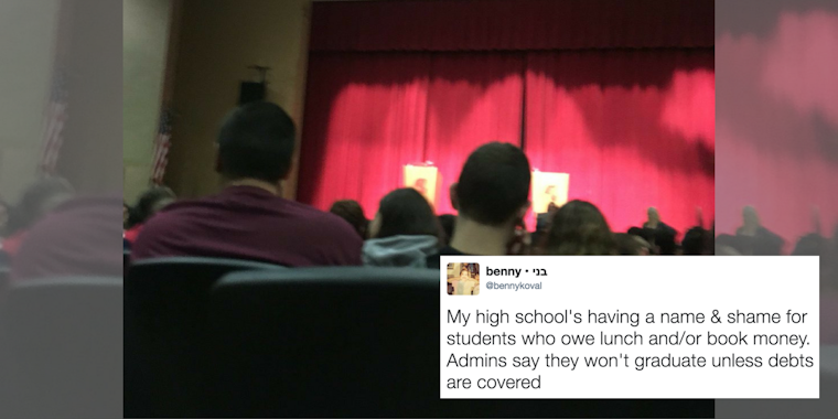 A high school lunch shames graduating seniors at an assembly