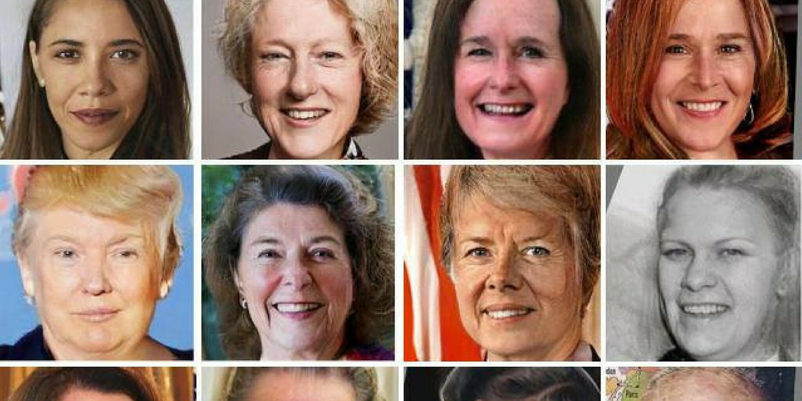 A compilation of photos of male presidents made to appeal female through an AI-based face-changing application.