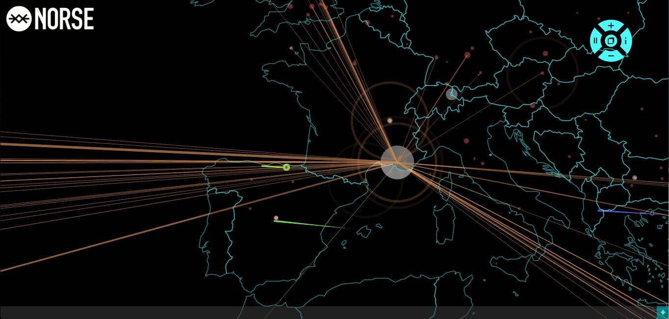 An “attack map” 24 hours after the Paris bombings displays a heightened level of cyberattacks. —