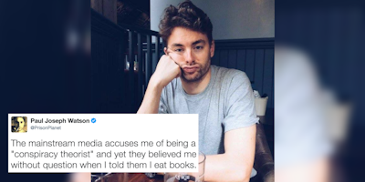 Paul Joseph Watson says he doesn't actually eat books
