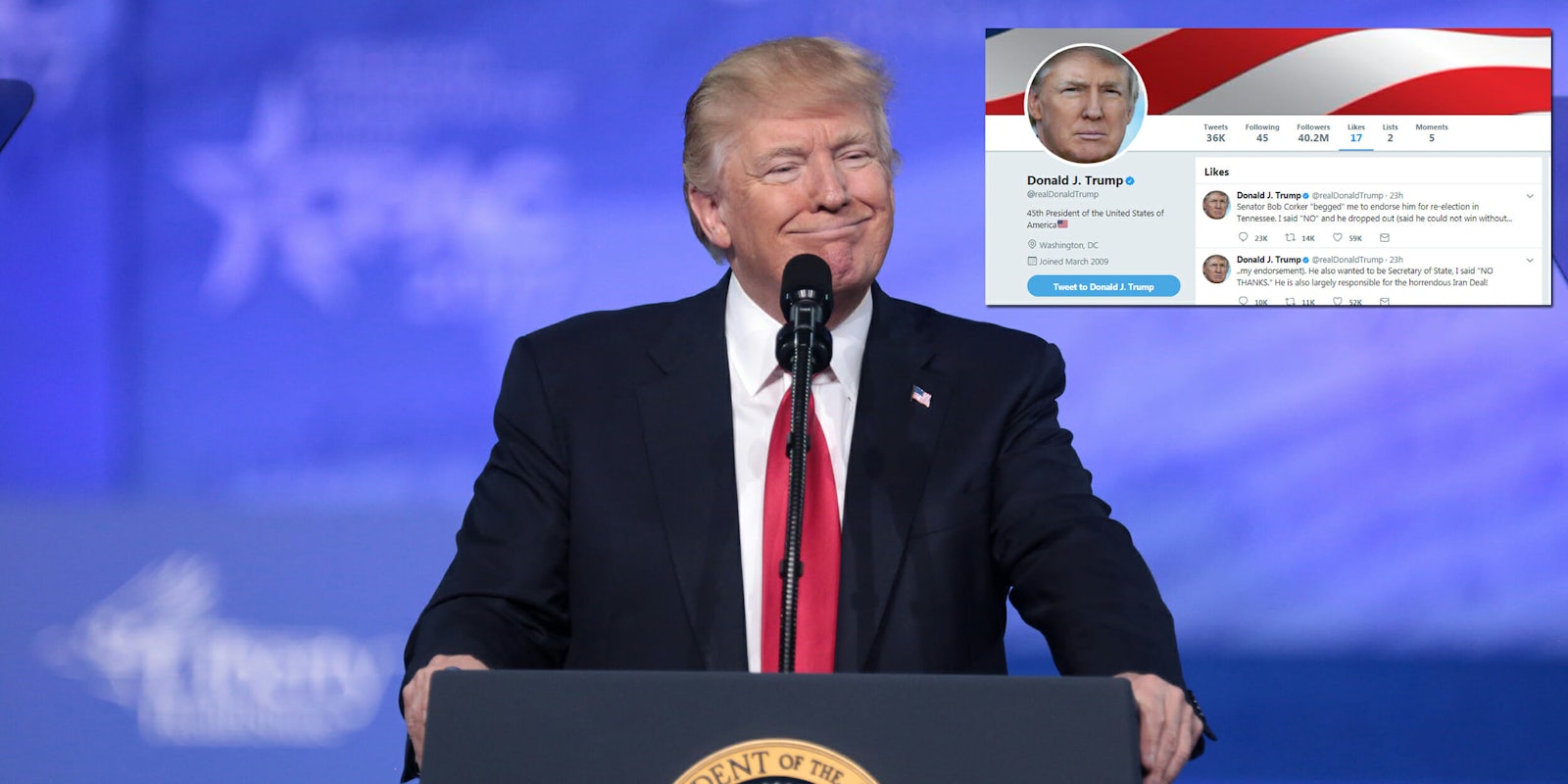 Donald Trump liked Twitter insults about Bob Corker.