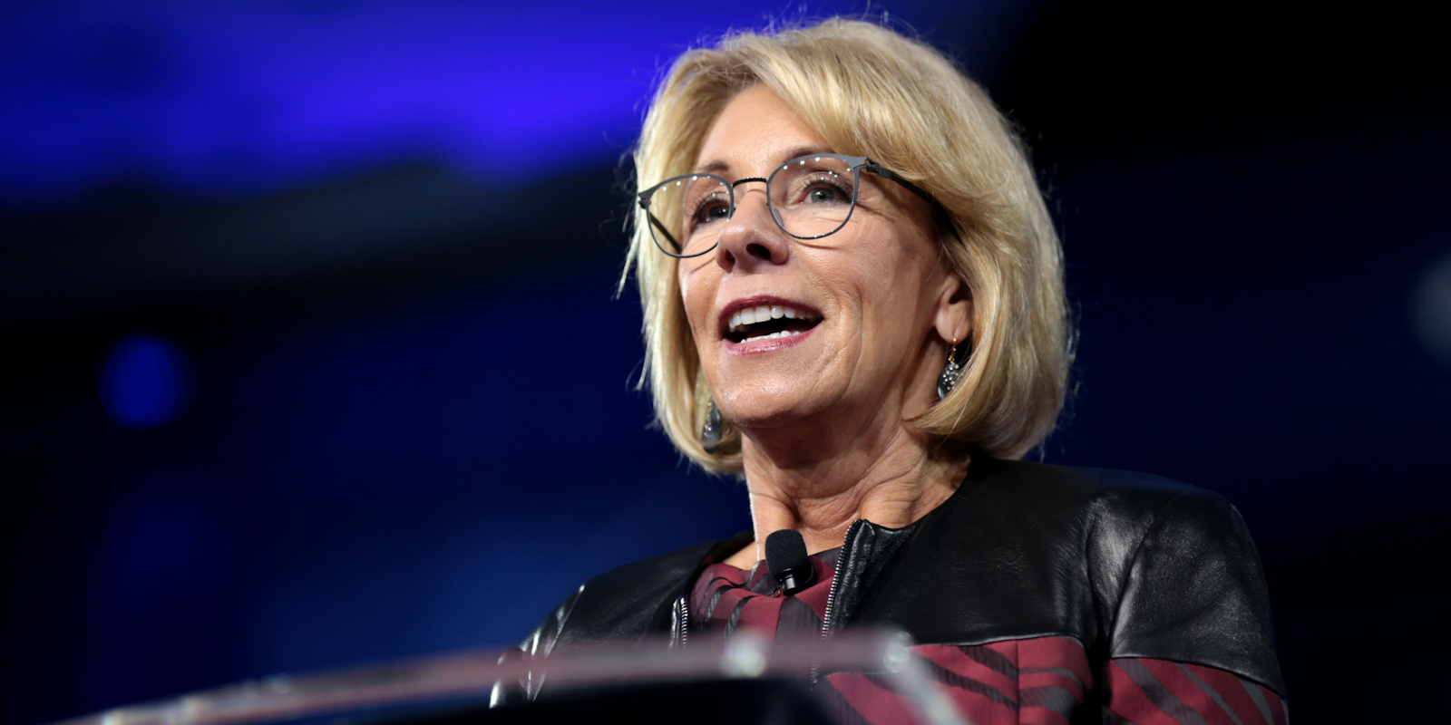 Betsy Devos speaking at the 2017 Conservative Political Action Conference (CPAC) in National Harbor, Maryland