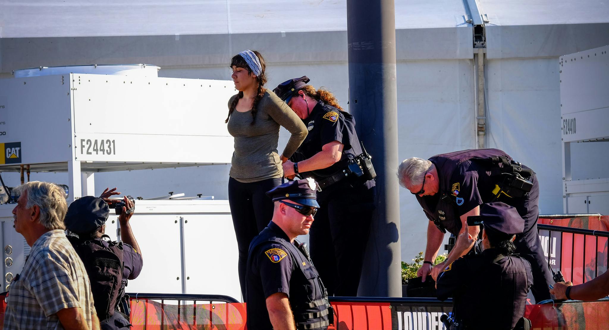 Activists arrested Tuesday during banner protest near the Republican National Convention.