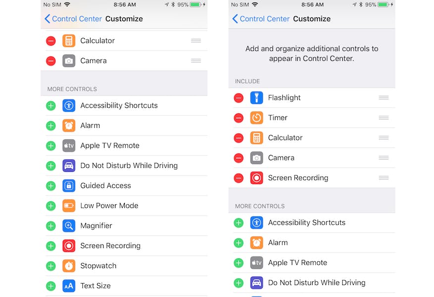 control center in iOS 11