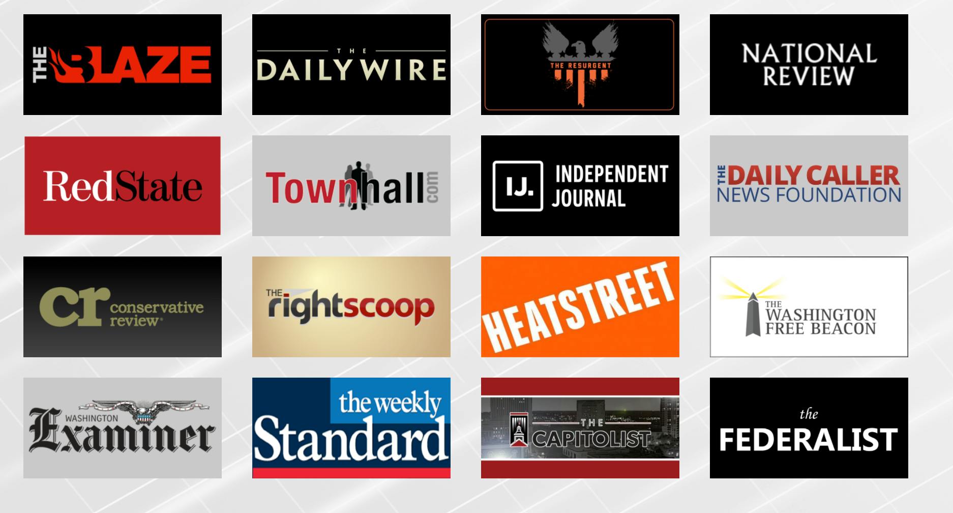 Conservative media websites featured on the home page.