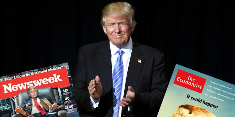 Donald Trump with Newsweek and Economist Covers