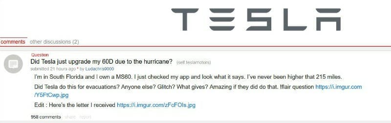 Tesla Reddit extra battery