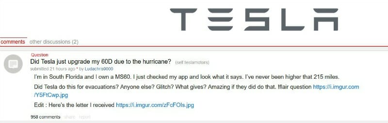 Tesla Reddit extra battery