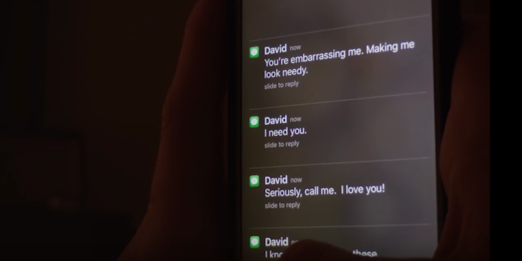 iMessage notifications for texts from a stalker appear on an iPhone
