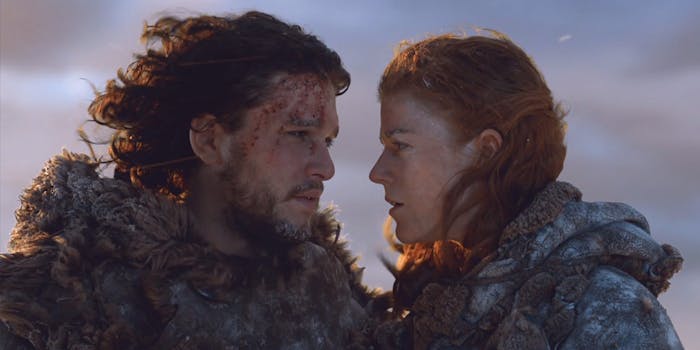 Jon Snow and Ygritte on top of the Wall