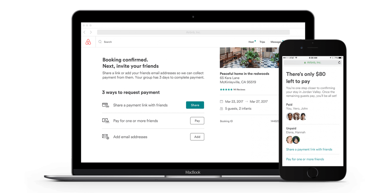 Airbnb split payments interface