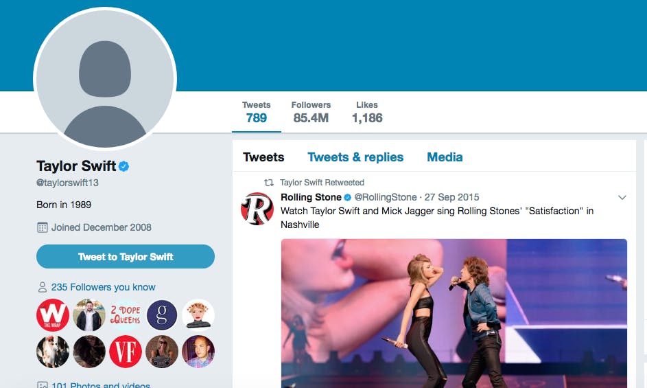 taylor swift twitter account