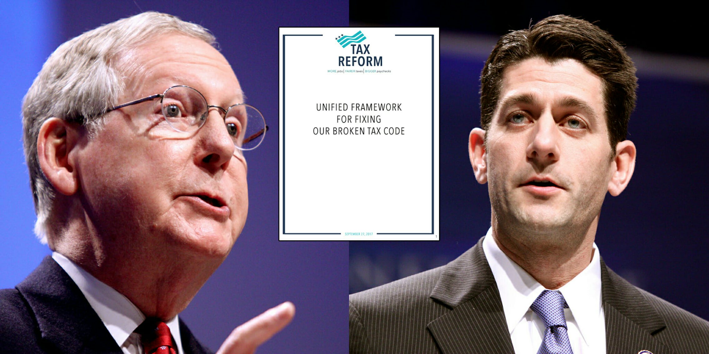 Mitch McConnell and Paul Ryan were among those who worked on the Republican's tax reform proposal unveiled on Wednesday.