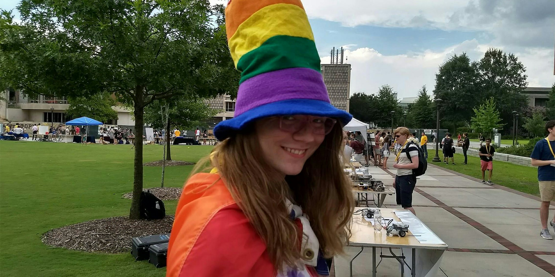 Lyn from Pride Alliance with rainbow hat